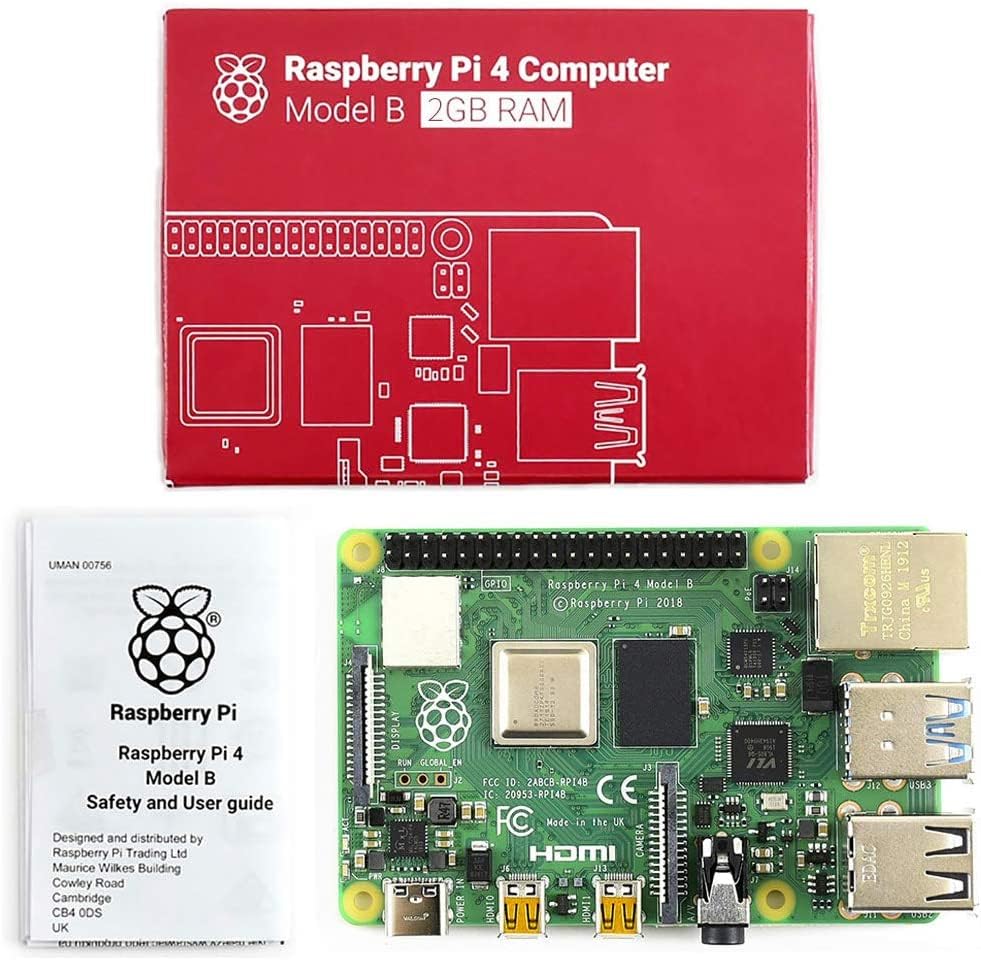 Raspberry Pi 4 Model B 2GB RAM DDR4 64-bit SoC @ 1.5GHz CPU Single Board Computer