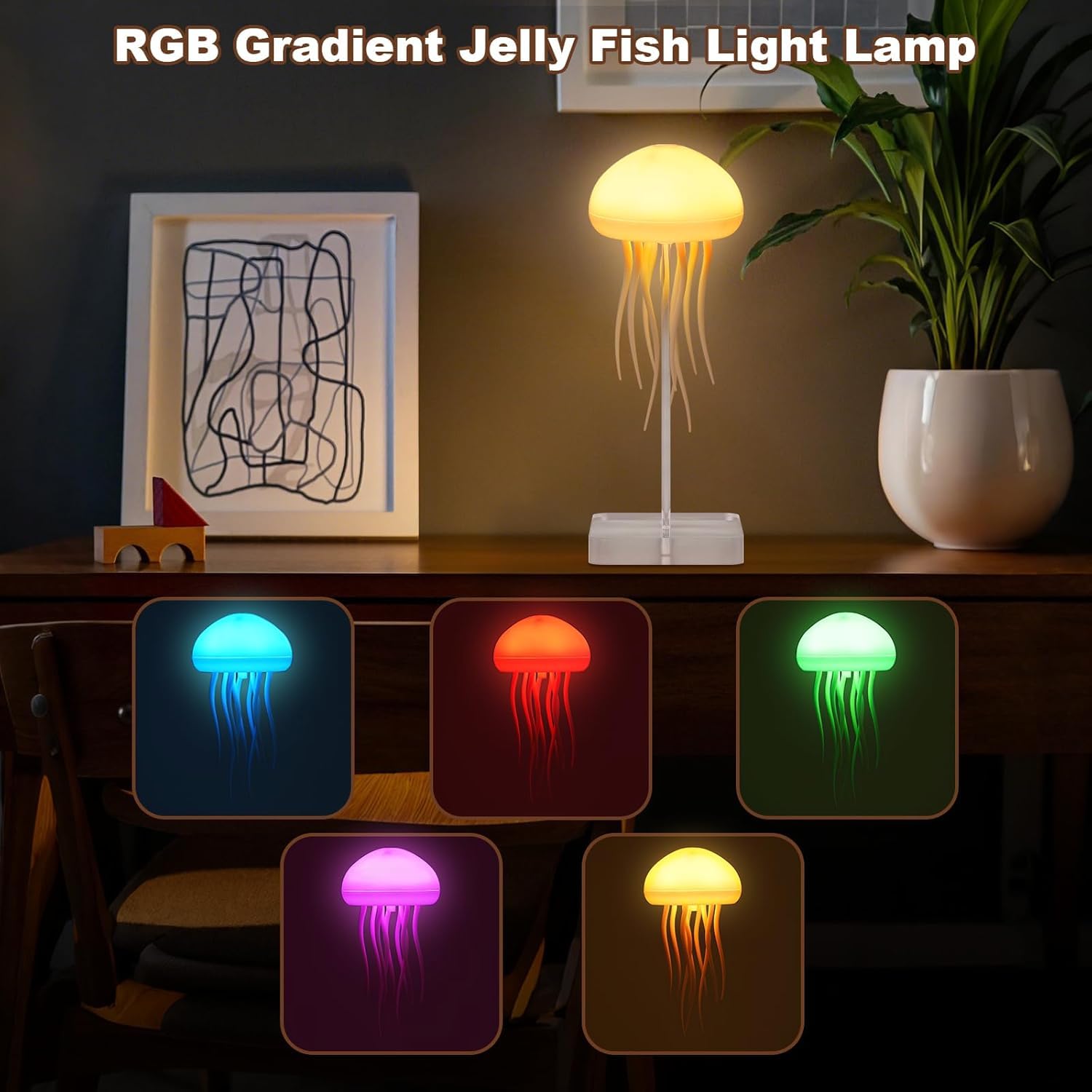 LED Jellyfish Lamp | RGB Gradient Rechargeable Table Lamp with Touch Sensor