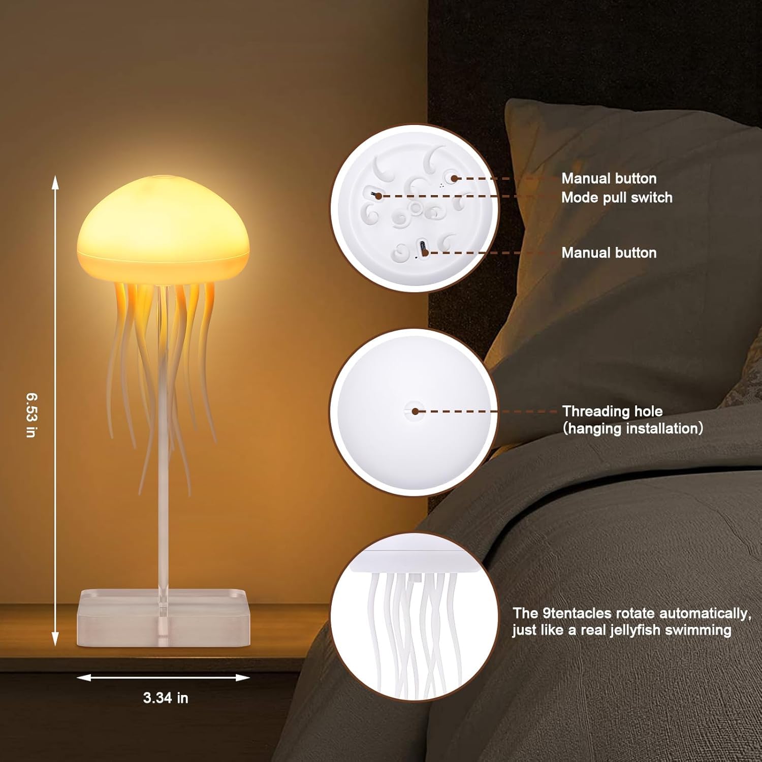 LED Jellyfish Lamp | RGB Gradient Rechargeable Table Lamp with Touch Sensor