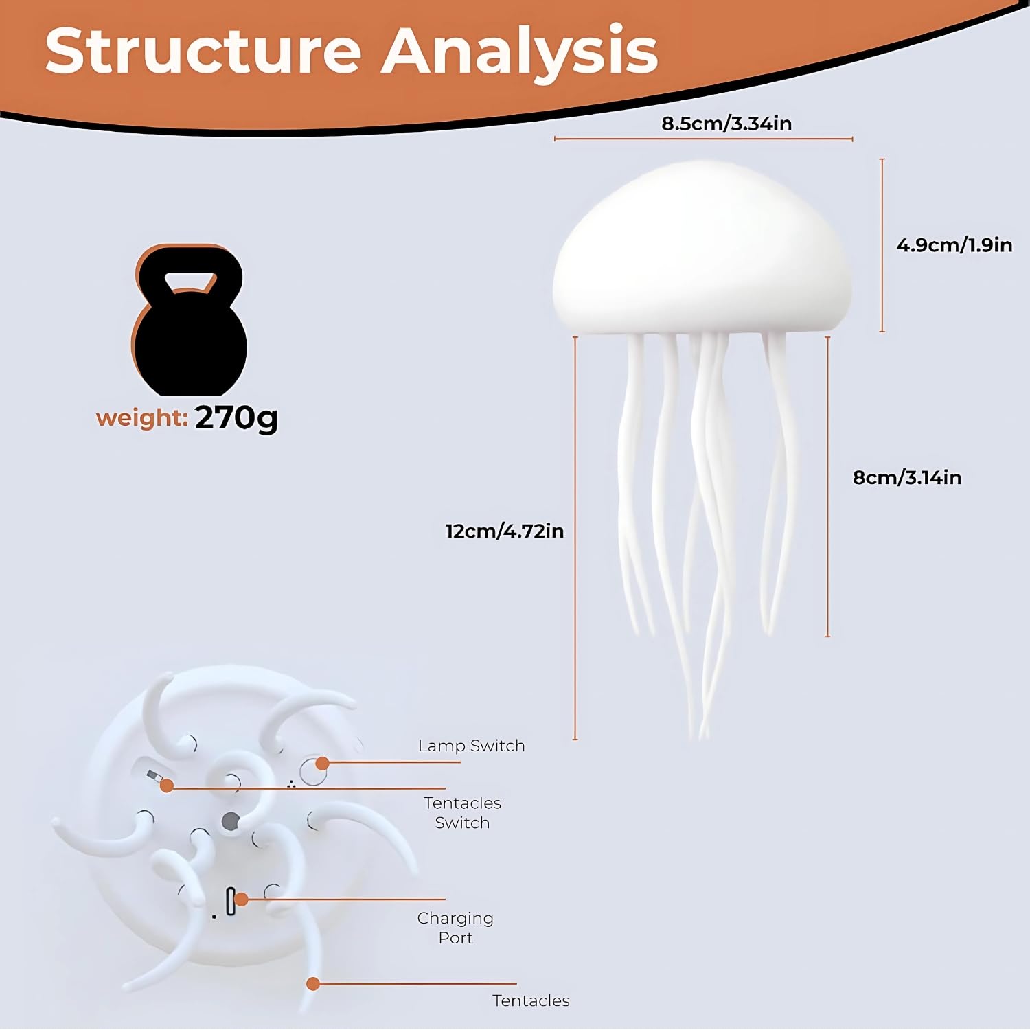 LED Jellyfish Lamp | RGB Gradient Rechargeable Table Lamp with Touch Sensor